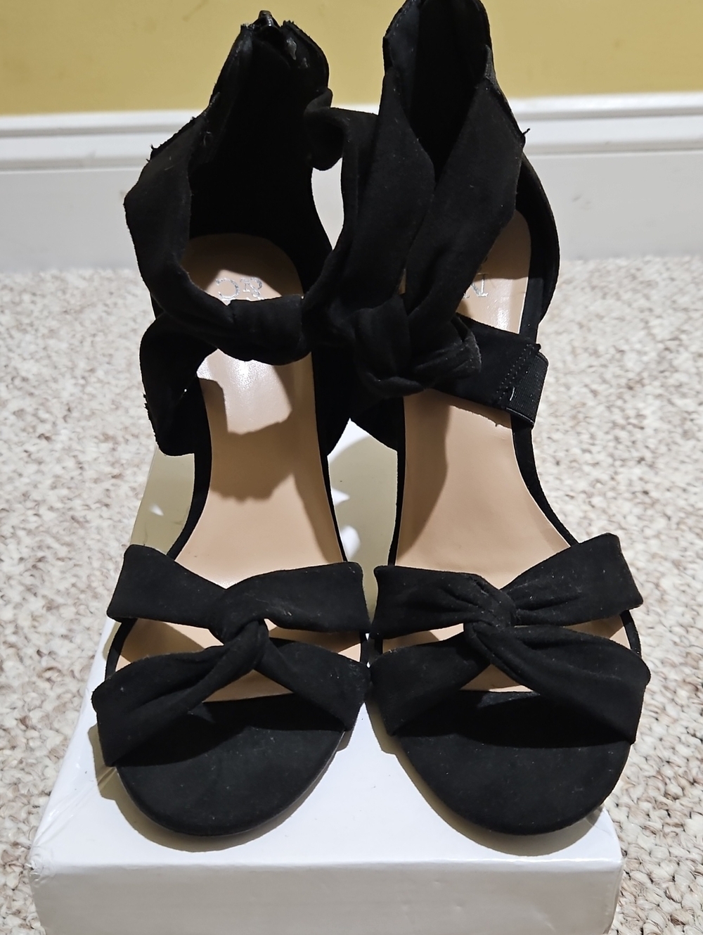 New York & Company Black Knot Front Ankle Tie Heeled Sandals